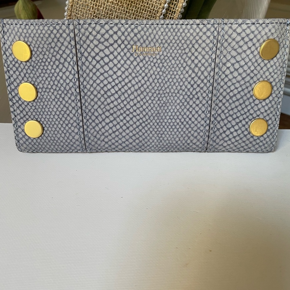 Hammitt Gray Snakeskin Wallet with Gold Accents